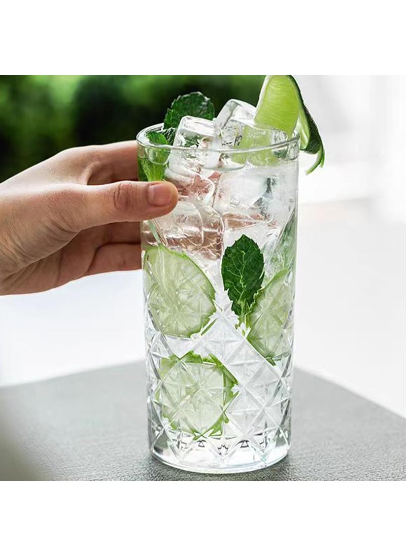 BLISS START BLISS START Cut Glass Drinking Glasses Elegant Highball Glasses for Kitchen Restaurant Crystal Glassware for Cocktail Milk Juice Iced Water350 MLPack of 3  - Image 3