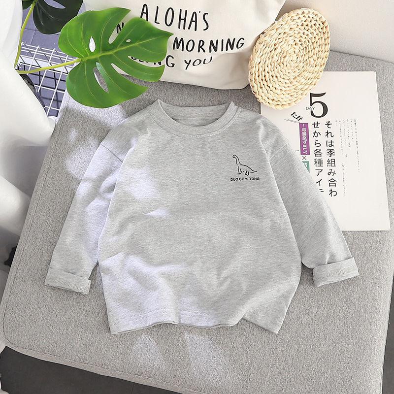 Boys and Girls Long Sleeve T-Shirt 2024 Spring and Autumn Baby Dinosaur Base Shirt T-Shirt Children's Crewneck Pullover Pure Cotton Top - Image 4