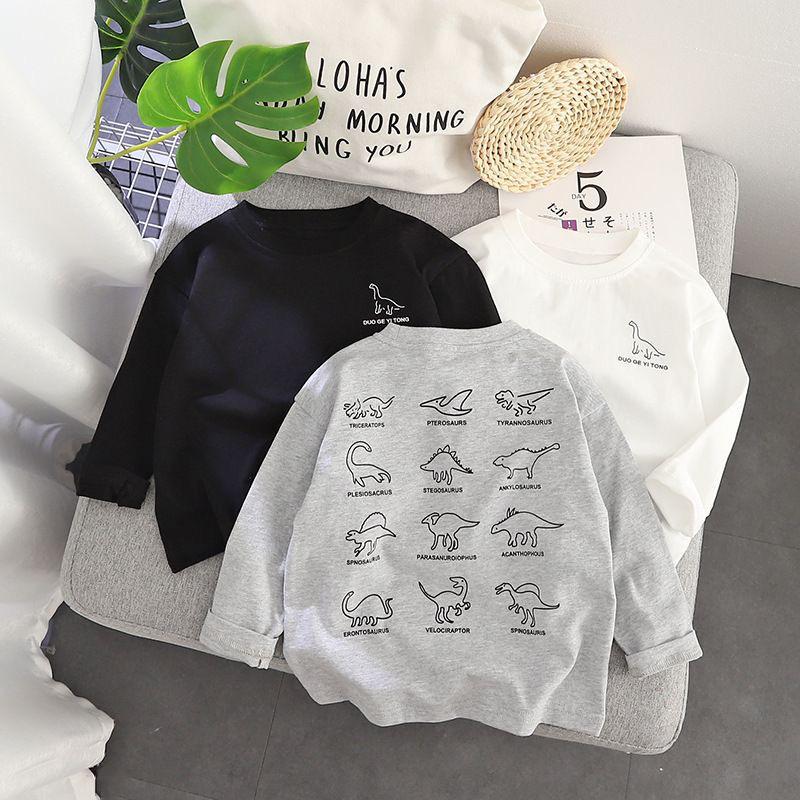 Boys and Girls Long Sleeve T-Shirt 2024 Spring and Autumn Baby Dinosaur Base Shirt T-Shirt Children's Crewneck Pullover Pure Cotton Top - Image 2