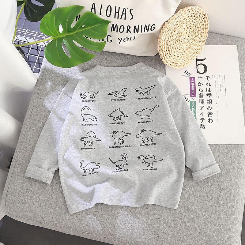 Boys and Girls Long Sleeve T-Shirt 2024 Spring and Autumn Baby Dinosaur Base Shirt T-Shirt Children's Crewneck Pullover Pure Cotton Top - Image 3