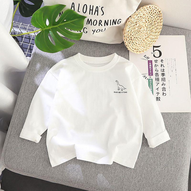 Boys and Girls Long Sleeve T-Shirt 2024 Spring and Autumn Baby Dinosaur Base Shirt T-Shirt Children's Crewneck Pullover Pure Cotton Top - Image 1