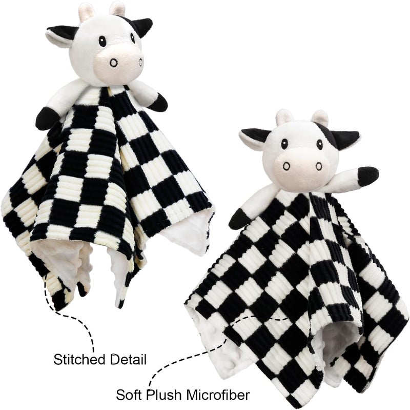 BEILIMU Cow High Contrast Baby Security Blanket for Babies Soft 3D Checkerboard Lovey with Minky Dot Fabric Backing Newborn Boys and Girls Snuggle Stuffed Animal Blankie 14 Inch - Image 2