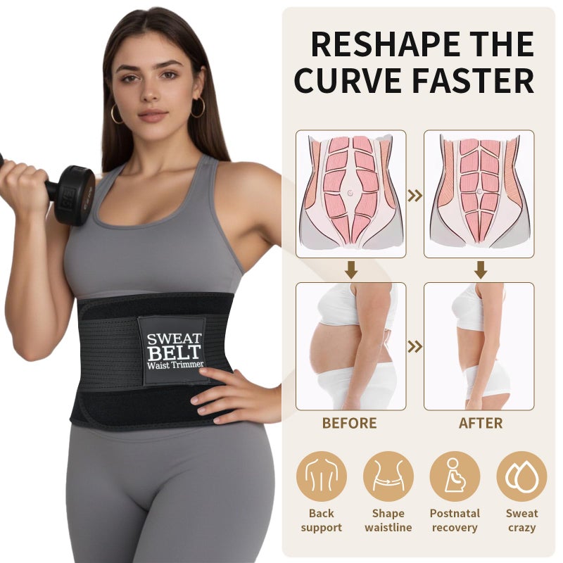 LKV Sculpt Touch Waist Trainer For Women Lower Belly Fat - Thick Sweat Band Waist Cincher Trimmer - Slimming Body Shaper Belt Black - Image 3
