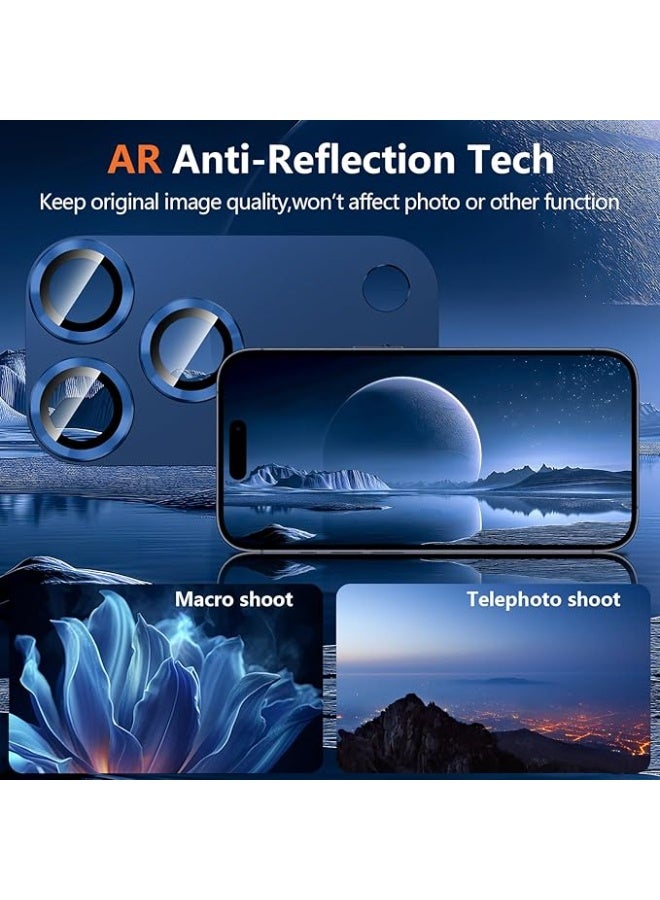 متوافق مع iPhone 17 Pro Max واقي عدسة الكاميرا عبوة من 1 غطاء معدني من سبيكة الألومنيوم مع زجاج مقسى عالي الدقة، نمط كاميرا احترافي، مقاوم للكسر، مقاوم للخدوش، متوافق مع الحافظة باللون  ازرق - Image 4