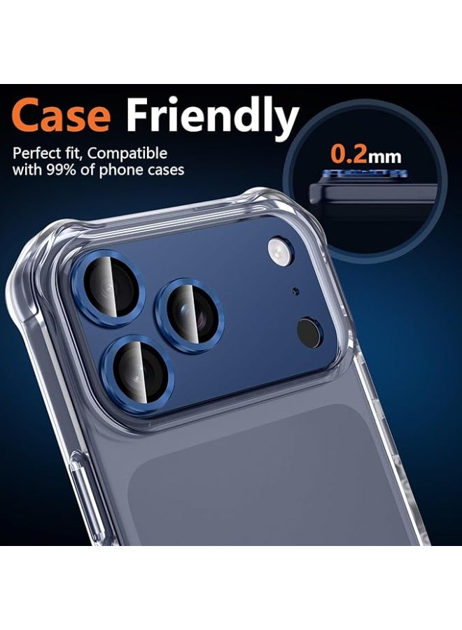 متوافق مع iPhone 17 Pro Max واقي عدسة الكاميرا عبوة من 1 غطاء معدني من سبيكة الألومنيوم مع زجاج مقسى عالي الدقة، نمط كاميرا احترافي، مقاوم للكسر، مقاوم للخدوش، متوافق مع الحافظة باللون  ازرق - Image 3