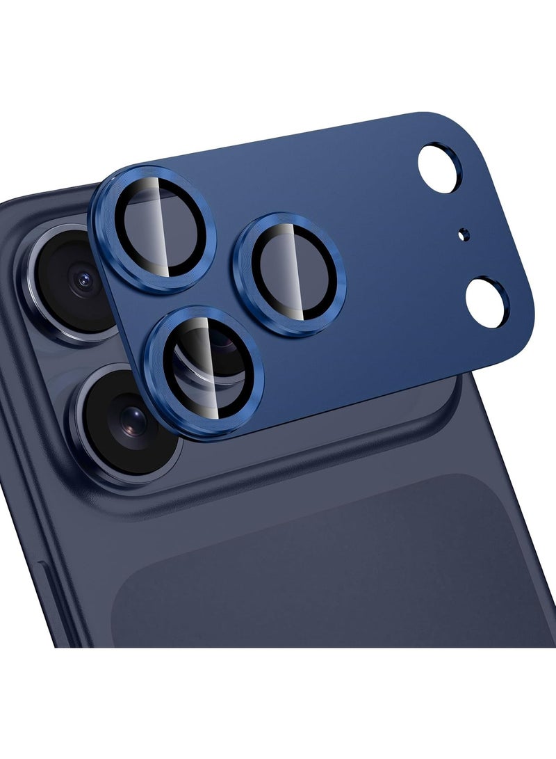 متوافق مع iPhone 17 Pro Max واقي عدسة الكاميرا عبوة من 1 غطاء معدني من سبيكة الألومنيوم مع زجاج مقسى عالي الدقة، نمط كاميرا احترافي، مقاوم للكسر، مقاوم للخدوش، متوافق مع الحافظة باللون  ازرق - Image 5