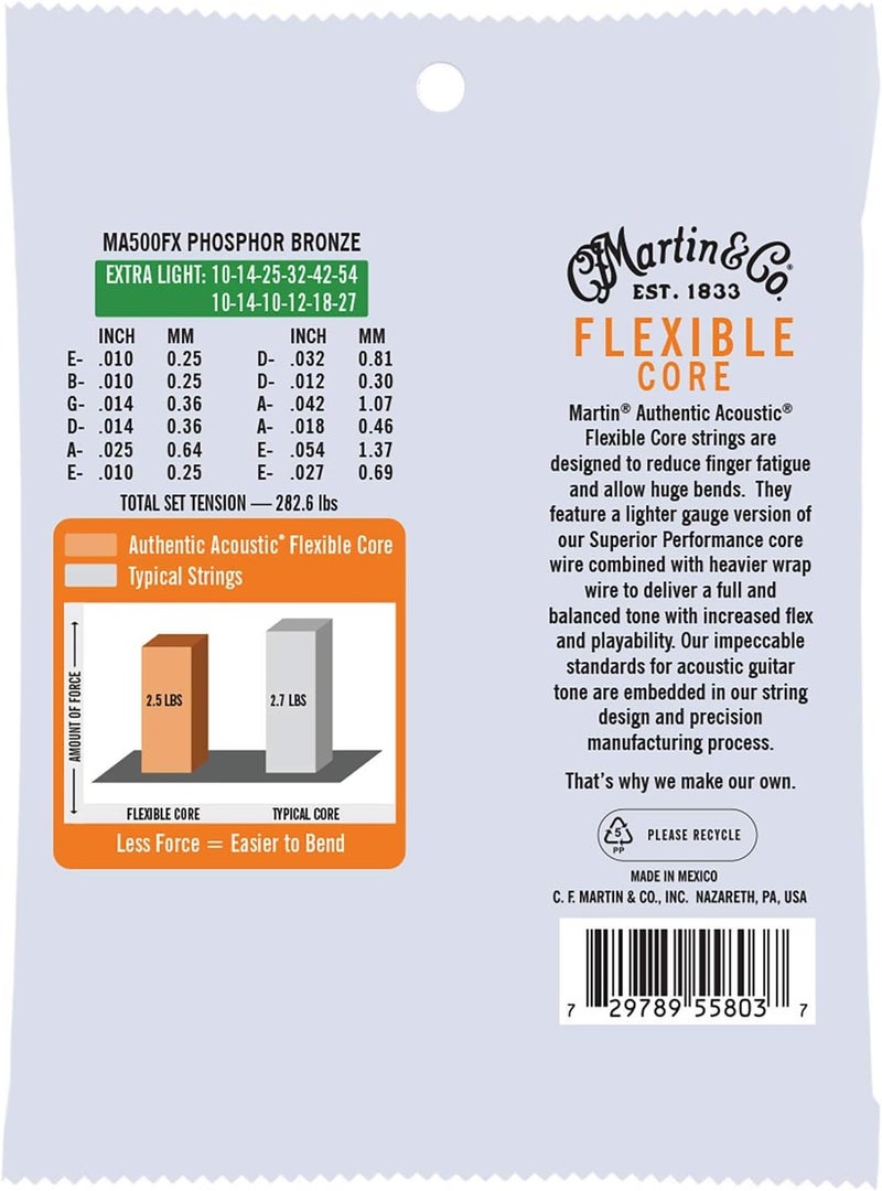Martin Authentic Acoustic Flexible Core, 92/8 Phosphor Bronze, Extra Light 12 String Set, 10-27, 10-54 - Image 2