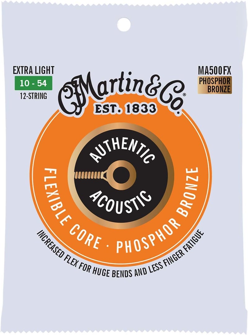 Martin Authentic Acoustic Flexible Core, 92/8 Phosphor Bronze, Extra Light 12 String Set, 10-27, 10-54 - Image 1