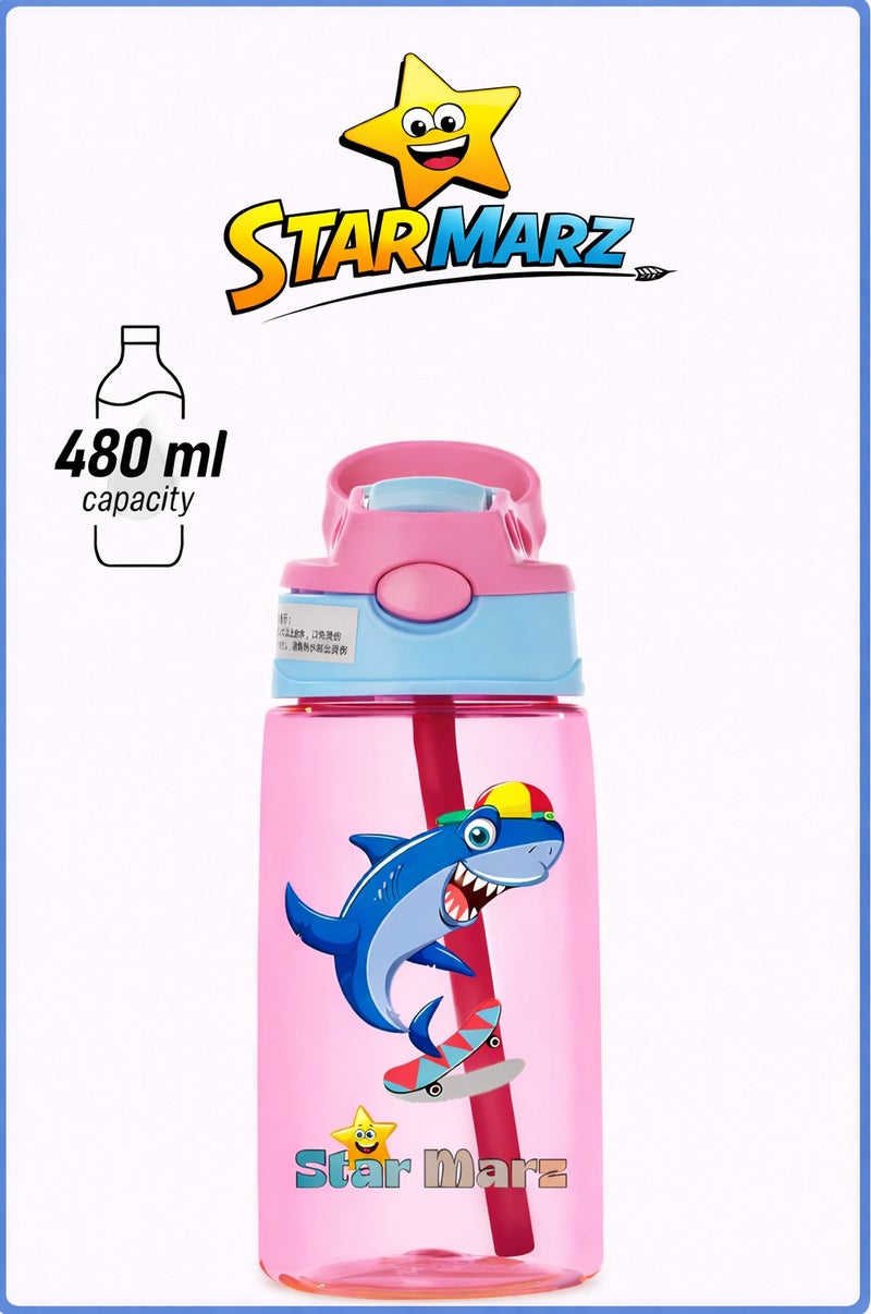 ستارمارز زجاجة مياه ستارمارز سيبر للأطفال - زجاجة مياه كرتونية مضادة للتسرب للبنات (480 مل) وردي - Image 1