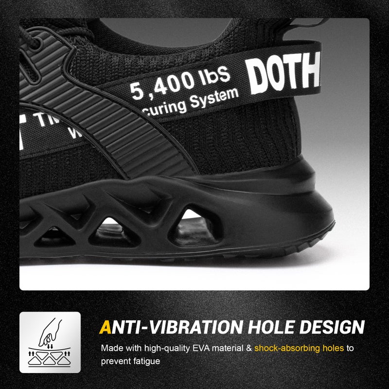 Furuian Steel Toe Sneakers for Men Women Lightweight Safety Shoes Comfortable Puncture Proof Slip On Indestructible Work Shoes Black - Image 5