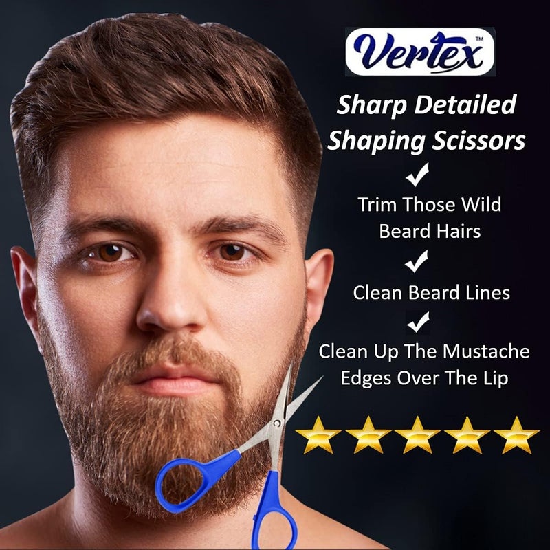VERTEX Mustache Scissors Grooming Kit Comb - Movember Travel Razor Mens Beard Trimmer Straight Edge Stainless Steel Shaping Tool For Men After Black Color Dye Goatee Shaper Clippers Balm Combs Wash Brush - Image 3
