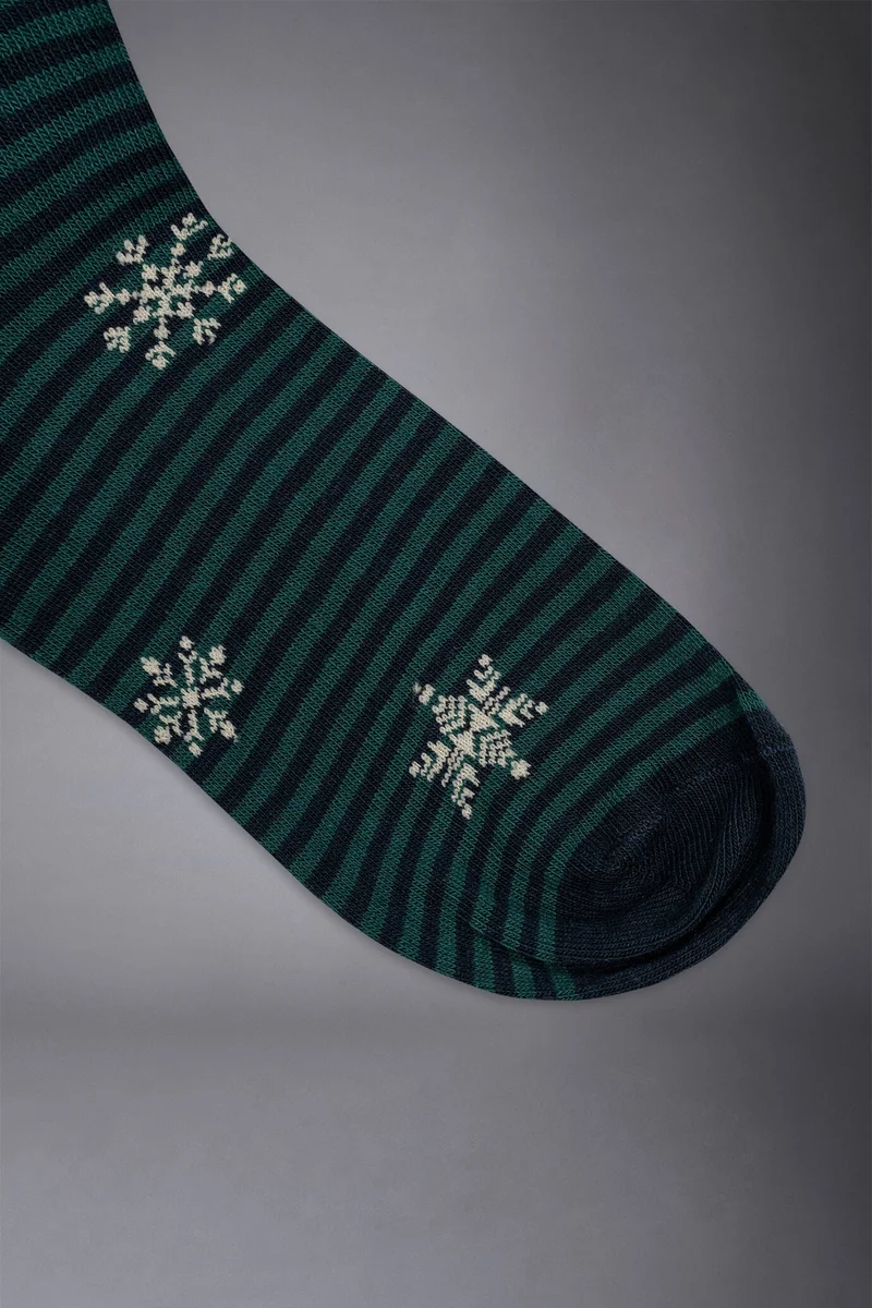 دوبل غانغر Men's knitted long socks with snowflakes pattern made in Italy - Blue/Green