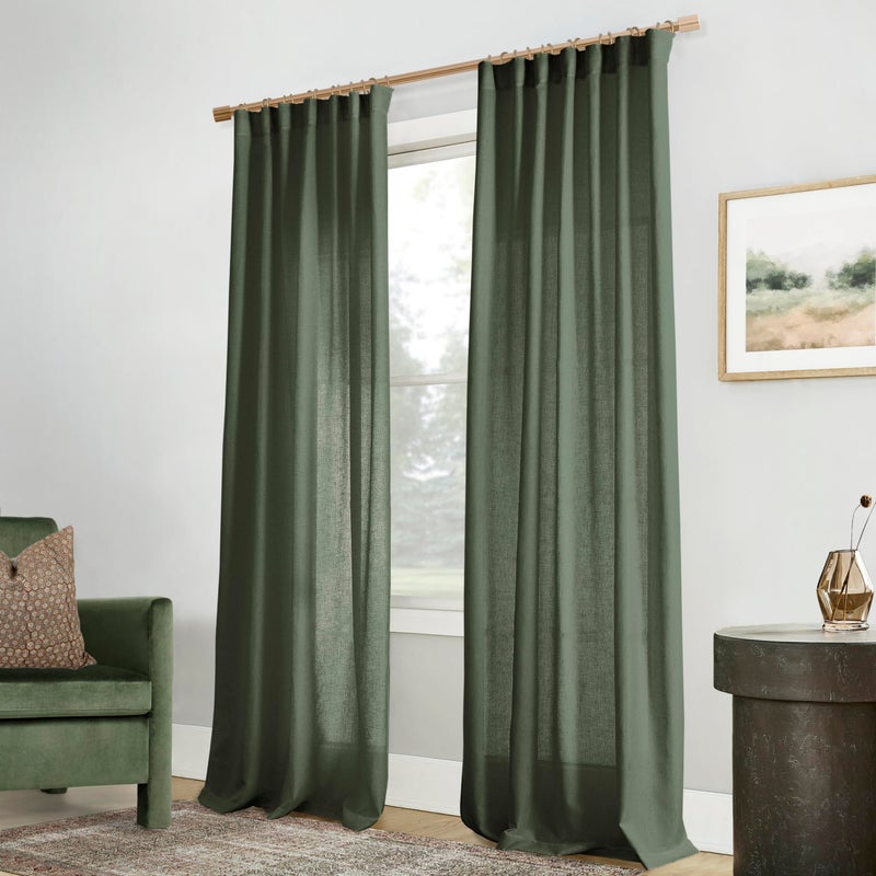 PANELSBURG Curtains Linen Olive Green for Living Room 108 Inches LongLightweight 9 ft CurtainsBack Tab Green Organic Boho Sheer Linen Curtain Drapes 108 Inch Length for Bedroom 2 Panels Set