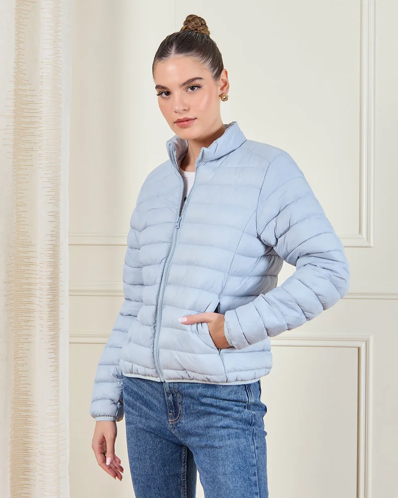 Redtag Women Blue Quilted Jacket