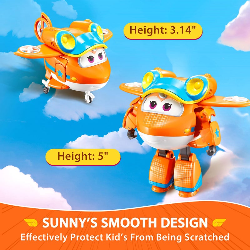 Super Wings 5" Transforming Sunny, Airplane Toys Vehicle Action Figure, Season 5 Plane to Robot in 10 Steps, Birthday Gifts for 3 4 5 Year Old Boys Girls Preschool Kids, Orange - Image 4