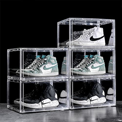 Aysis Multipurpose 5 Pack Sneaker Containers Bins,Clear Plastic Stackable Shoe Organizer For Closet,Space Saving Foldable Shoe Sneaker Containers Bins Holders (Pack Of 5,White Transparent) - Image 1