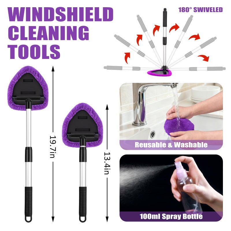 AUTODECO Windshield Cleaner Tool, 17Pcs Car Interior Detailing Kit, Detailing Brush, Towels, Duster, Car Cleaning Kit Interior for RVs, Truck, Trailer (Purple) - Image 2