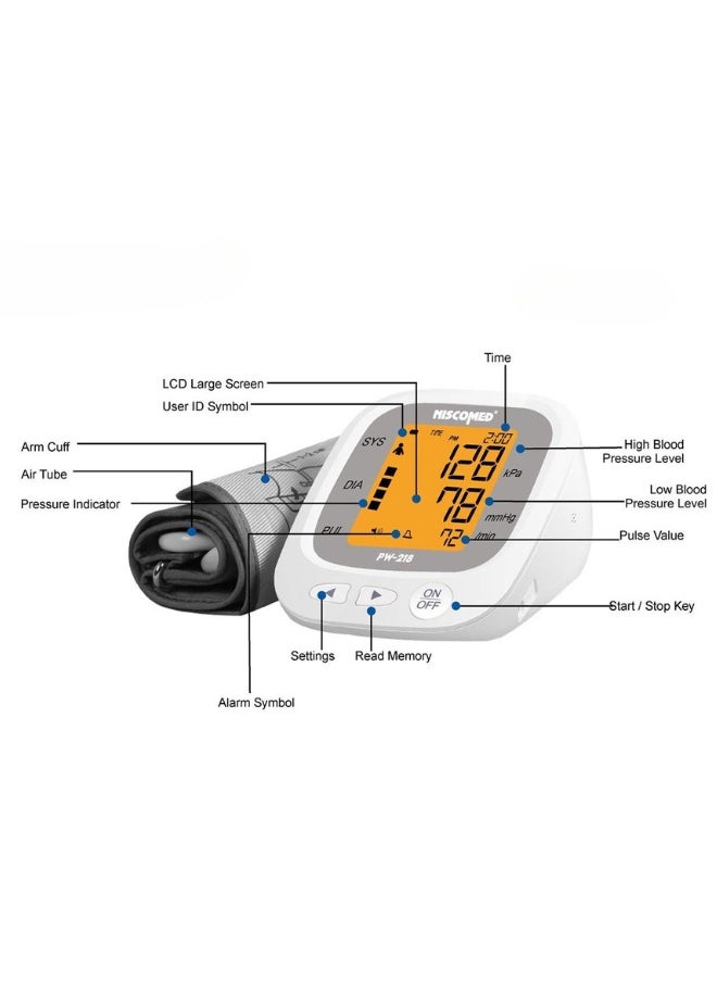 Cofoe - Automatic blood pressure monitor, with speaking voice, smart measurement, internal lithium battery, 2 users memory, irregular heartbeat detection, large LCD display - Image 1