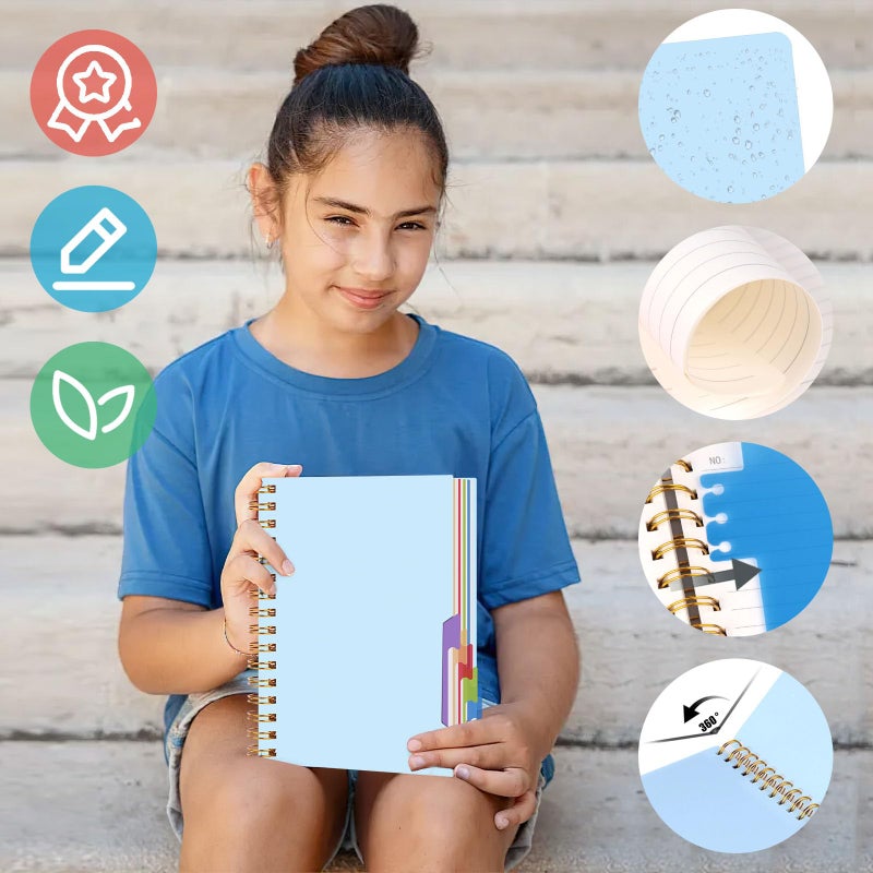 Koogel Spiral Notebook with Tabs, 5 Subject Spiral Notebook College Ruled with Removable Dividers, 200Pages Lined Journals for Women Journals Note Taking Work School Gifts, 5.7x8.3 Inch, Blue - Image 2