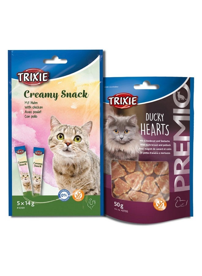 تريكسي مجموعة مكافآت القطط من قلوب البط الفاخرة ووجبة خفيفة من الدجاج الكريمي، مكافآت غنية بالعناصر الغذائية للقطط، مناسبة لجميع السلالات - (عبوة من قطعتين) - Image 1