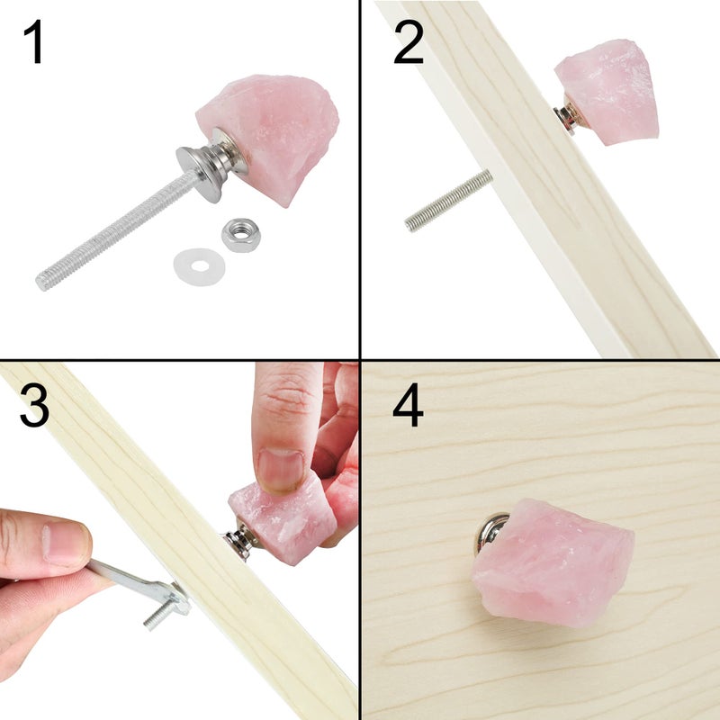Malimali Natural Rose Quartz Knobs For Cabinets And Drawers Set Of 4 Pink Dresser Drawers Pulls And Knobs Crystal Closet Door Knobs For Bifold Doors Cupboard Wardrobe Kitchen Bathroom - Image 4