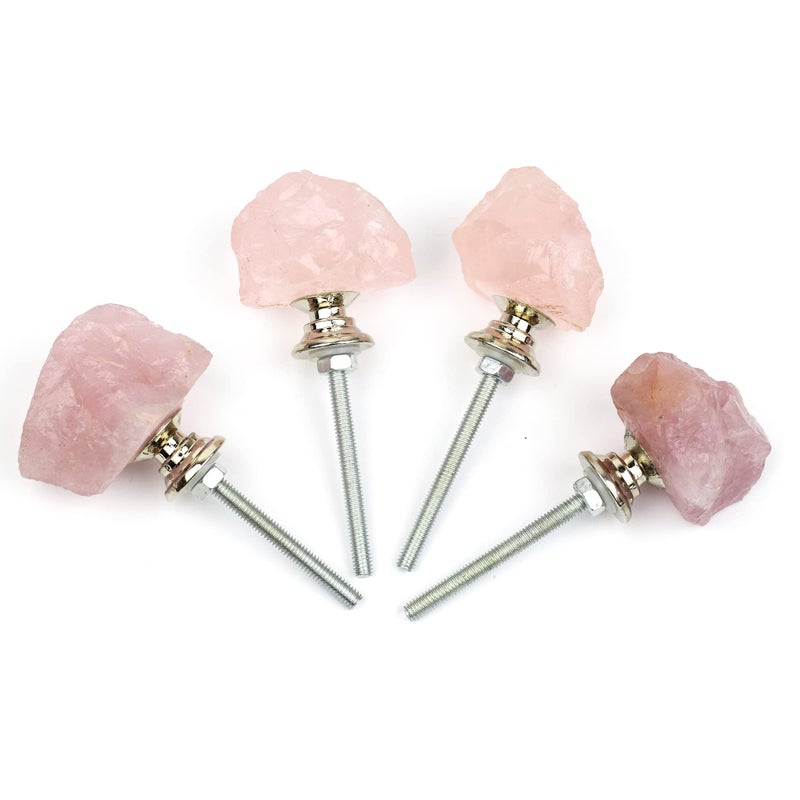 Malimali Natural Rose Quartz Knobs For Cabinets And Drawers Set Of 4 Pink Dresser Drawers Pulls And Knobs Crystal Closet Door Knobs For Bifold Doors Cupboard Wardrobe Kitchen Bathroom - Image 1