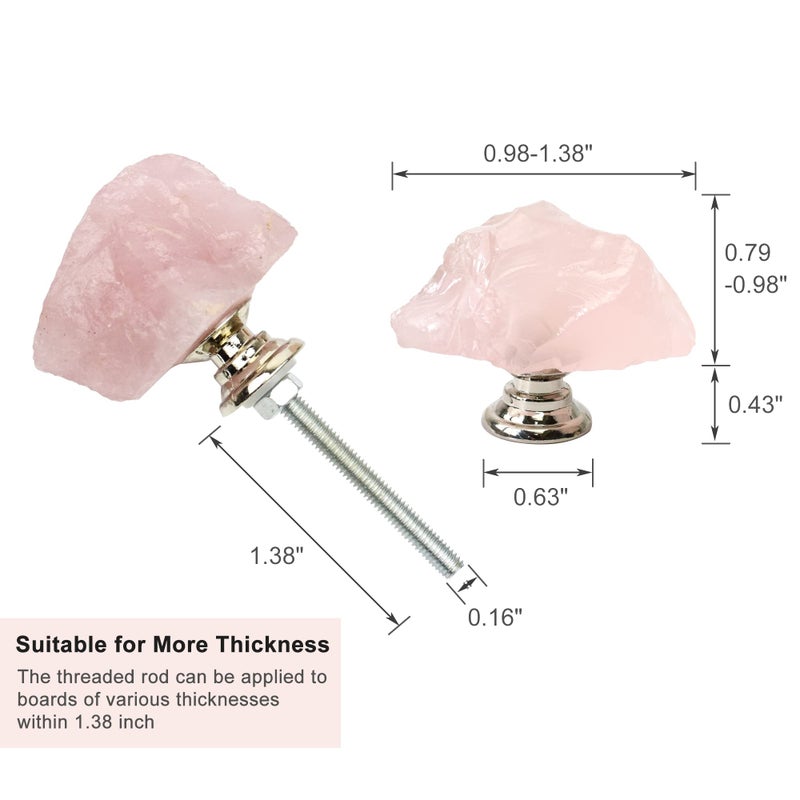 Malimali Natural Rose Quartz Knobs For Cabinets And Drawers Set Of 4 Pink Dresser Drawers Pulls And Knobs Crystal Closet Door Knobs For Bifold Doors Cupboard Wardrobe Kitchen Bathroom - Image 2