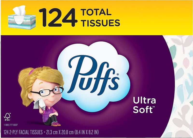 Puffs Ultra Soft Facial Tissues, 1 Family Size Box, 124 Facial Tissues Per Box - Image 1