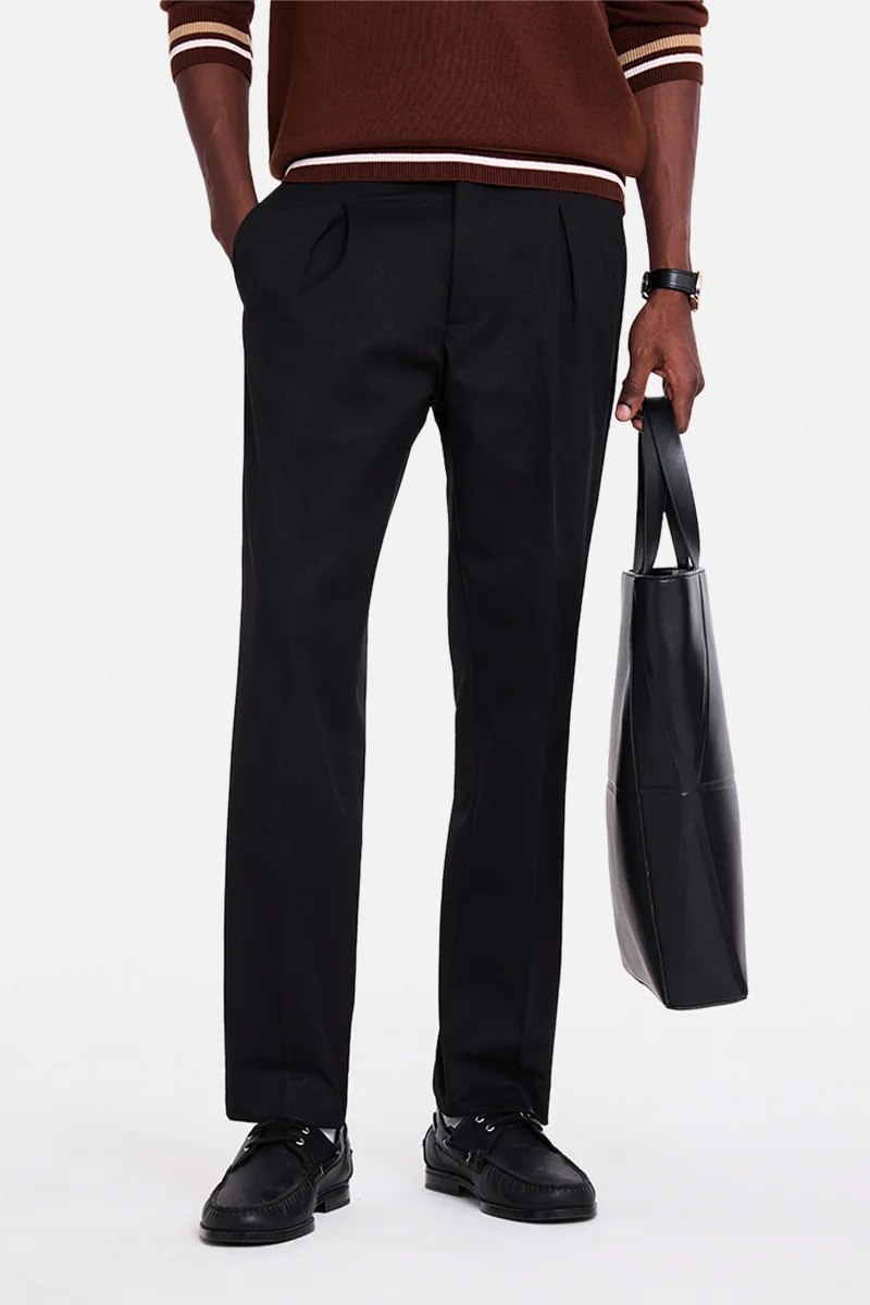 SNITCH Black Textured Tapered Formal Trousers