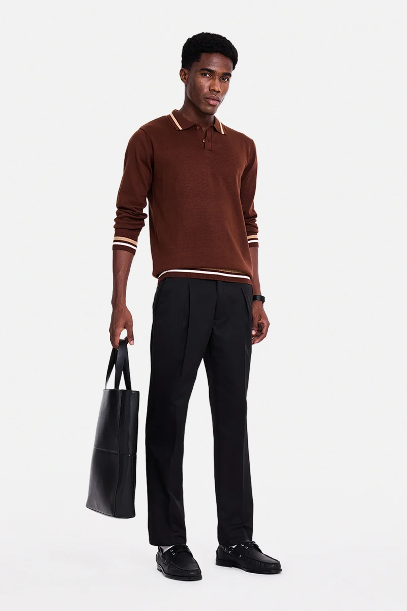 SNITCH Black Textured Tapered Formal Trousers