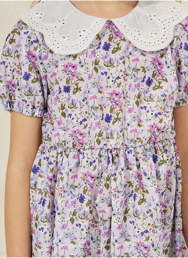 Styli Floral Print Schiffli Collar Dress  - Image 3