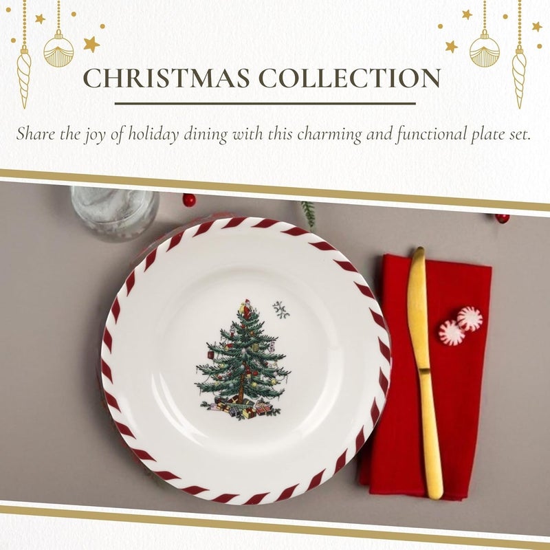 Spode Christmas Tree Canape Plates  Set of 4  Peppermint Design Holiday Appetizer Plate  Christmas Serving  Festive Plate  Seasonal Decorative Plate Holiday Tableware - Image 5