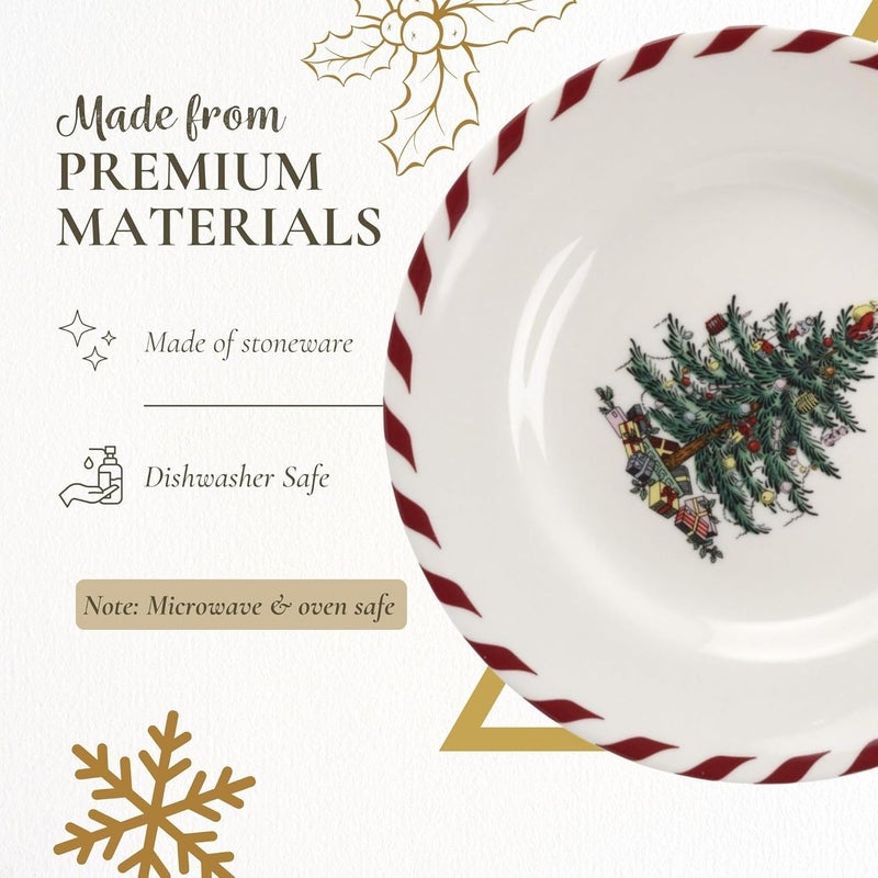 Spode Christmas Tree Canape Plates  Set of 4  Peppermint Design Holiday Appetizer Plate  Christmas Serving  Festive Plate  Seasonal Decorative Plate Holiday Tableware - Image 4