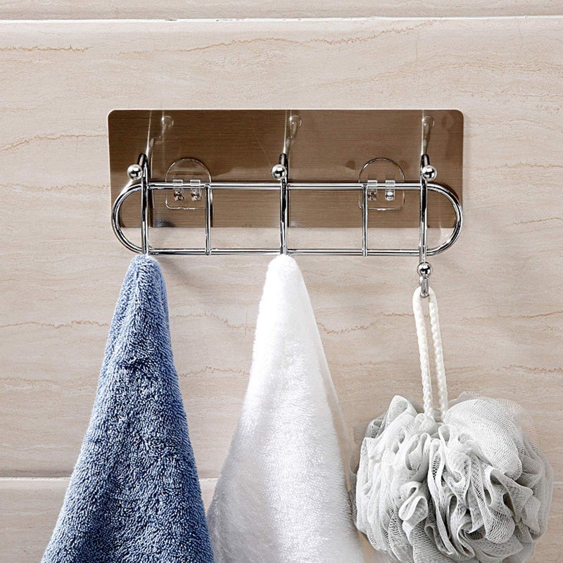 SEMITO Self Adhesive Hooks Rail for Wall to Hang Clothes Towel Keys Purses and Coats Stainless Steel Material Multipurpose Use Bathroom Hook Bedroom Hook Silver Pack of 1 - Image 3