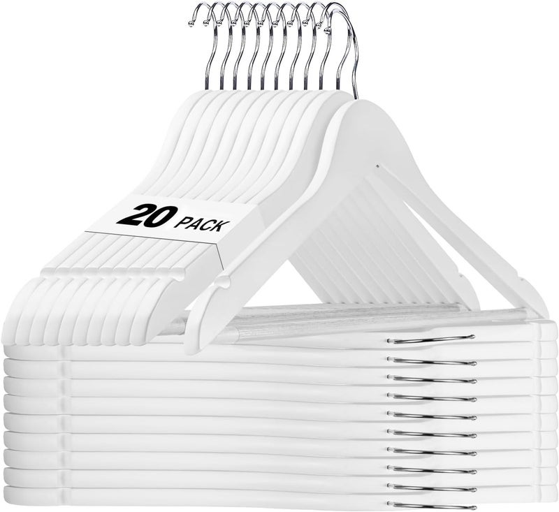 HOUSE DAY 20-Pack White Wooden Hangers - Heavy Duty Smooth Finish for Suit, Coat & Shirt - Image 1