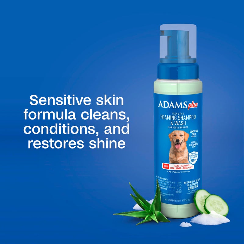 Adams Plus Flea & Tick Foaming Shampoo & Wash for Dogs & Puppies Over 12 Weeks | Sensitive Skin Flea Treatment for Dogs and Puppies | Kills Adult Fleas, Ticks, and Lice On Contact | 10 Oz - Image 5