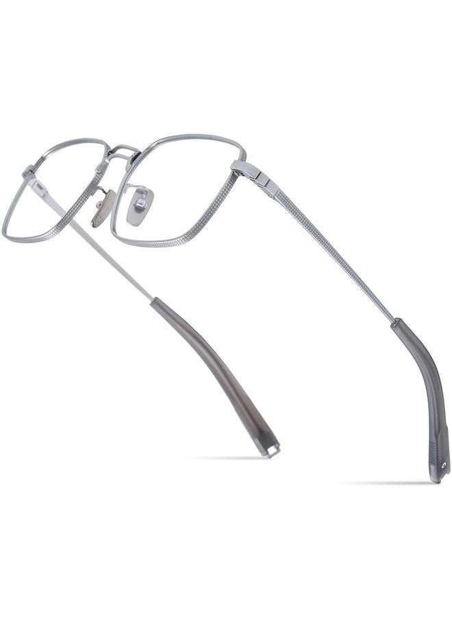 FONEX Pure Titanium Glasses Frame Men Square Eyeglasses Optical Eyewear F8827 (Silver, Clear), 55-19-151 - Image 1