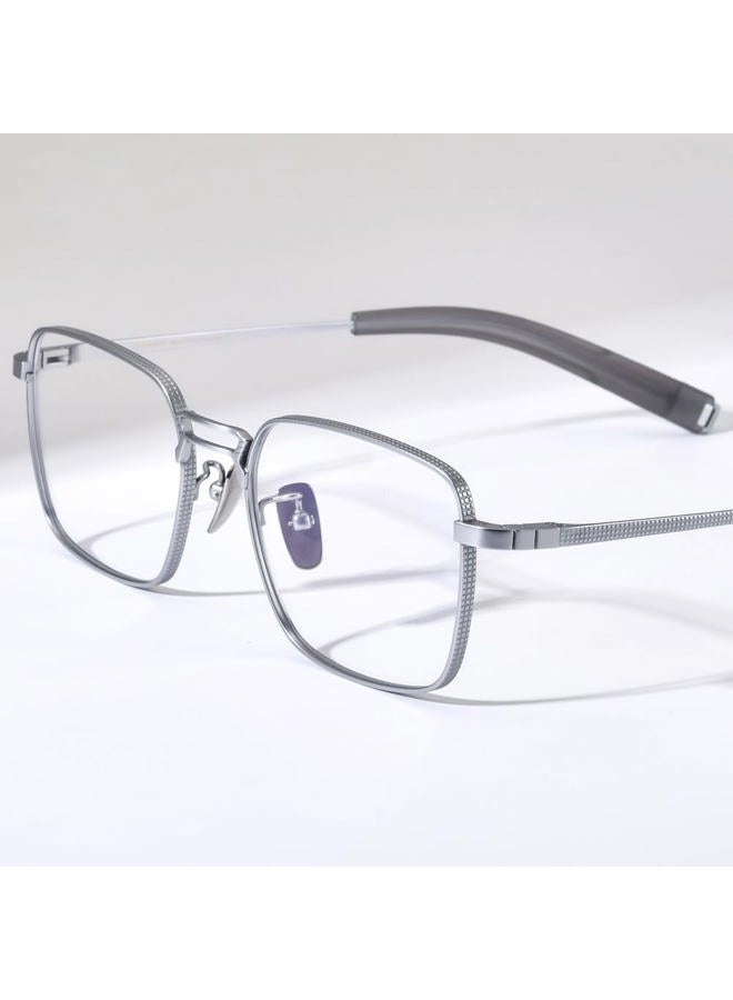 FONEX Pure Titanium Glasses Frame Men Square Eyeglasses Optical Eyewear F8827 (Silver, Clear), 55-19-151 - Image 2