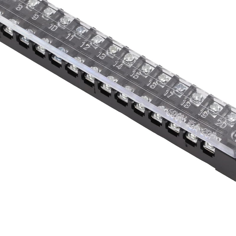 Terminal Block Strip 20 Position Dual Row Screw Type 600V 15A 25 Pieces - Durable ABS Shell, High Conductivity Copper Screws, Ideal for Electrical Wiring and Power Distribution - Image 2