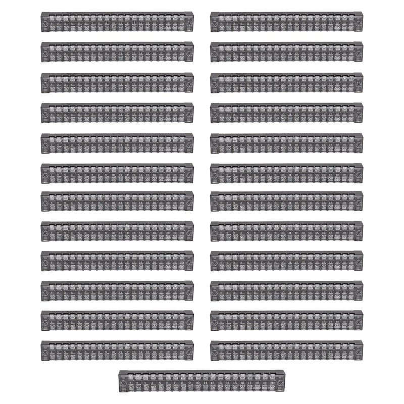 Terminal Block Strip 20 Position Dual Row Screw Type 600V 15A 25 Pieces - Durable ABS Shell, High Conductivity Copper Screws, Ideal for Electrical Wiring and Power Distribution - Image 1
