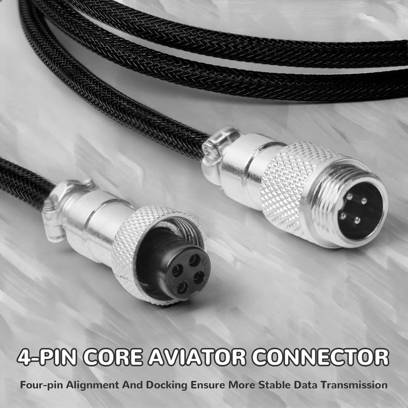 MAMBASNAKE Coiled USB C Cable for Gaming Keyboard with RGB Lighting, Nylon Braided With Detachable 4-Pin Metal Aviator, HyperSpeed Type C With 8KHz Return Rate, 4.92ft Length (C01 ULTIMATE/Black) - Image 5