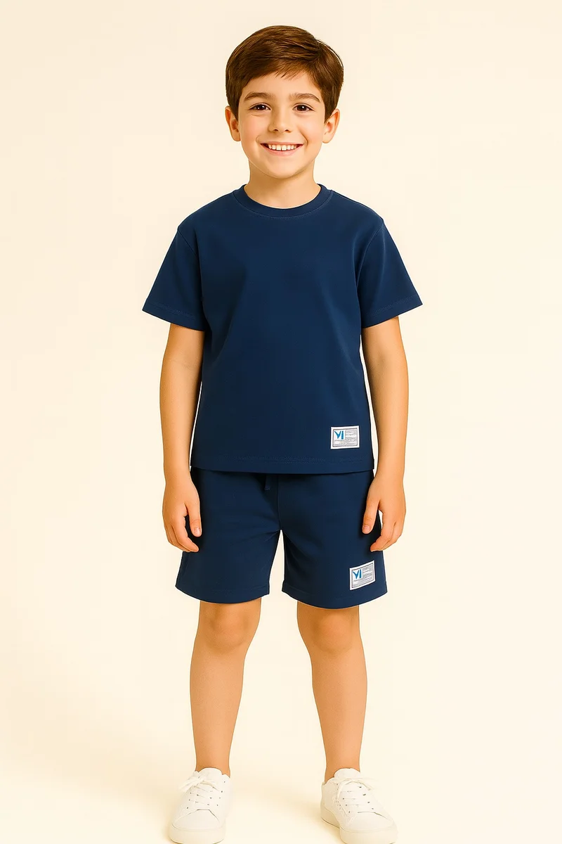 فكتور اند جين "Boys Cotton Interlock Tee & Shorts Set – Navy "