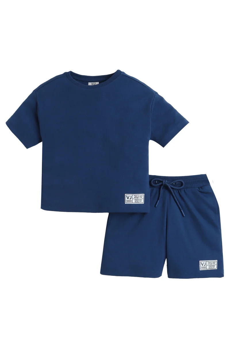 فكتور اند جين "Boys Cotton Interlock Tee & Shorts Set – Navy "