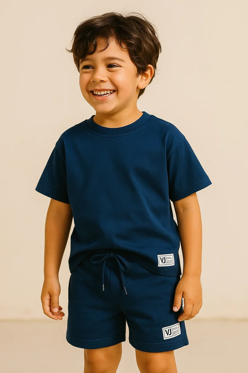 victor and jane "Boys Cotton Interlock Tee & Shorts Set – Navy "