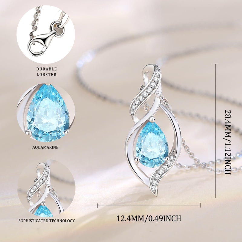 FANCIME March Birthstone Necklace for Women Aquamarine Teardrop Necklace Sterling Silver Infinity Love Birthday Gifts for Mom Women, 16"+2" Inches - Image 2