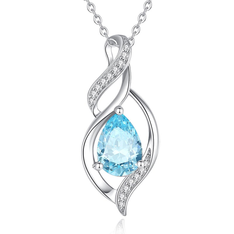 FANCIME March Birthstone Necklace for Women Aquamarine Teardrop Necklace Sterling Silver Infinity Love Birthday Gifts for Mom Women, 16"+2" Inches - Image 1
