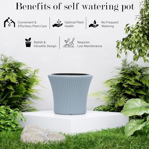 Livzing 9 Inch Self Watering Pot-Plastic Flower Pot-Gamla Planter Pot-Modern Decorative Planter Perfect for Indoor-Outdoor-Balcony-Garden-Living Room-Home-Grey(Pack of 5) - Image 4