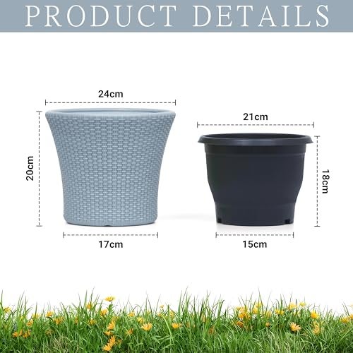 Livzing 9 Inch Self Watering Pot-Plastic Flower Pot-Gamla Planter Pot-Modern Decorative Planter Perfect for Indoor-Outdoor-Balcony-Garden-Living Room-Home-Grey(Pack of 5) - Image 2