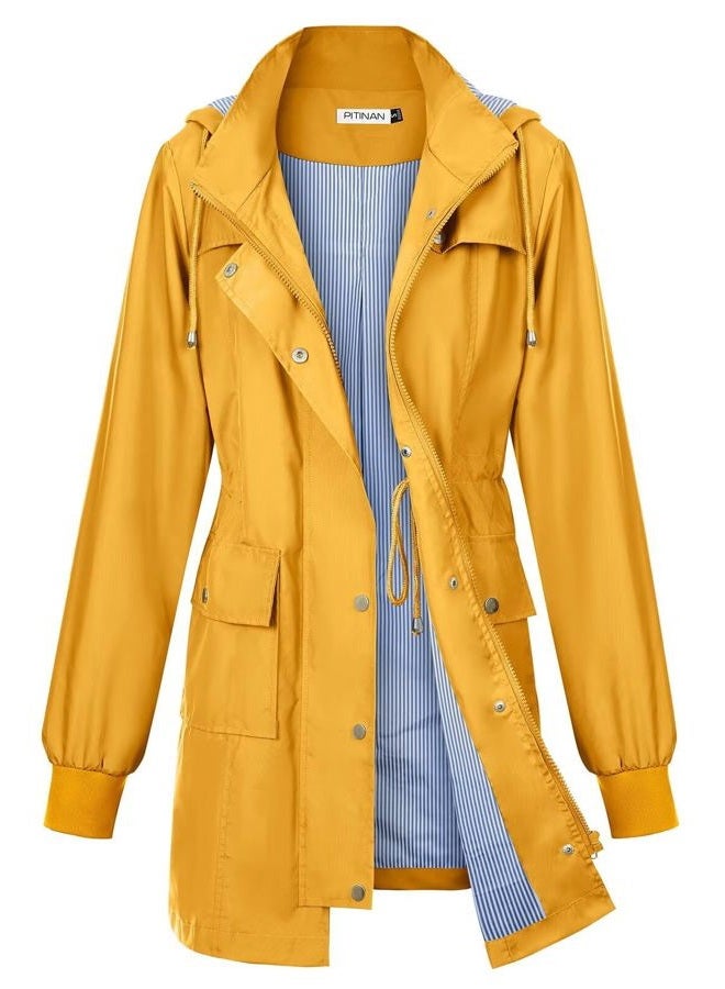 PITINAN Rain Jackets For Women Waterproof Rain Coats with Hood Lightweight Windbreaker Outdoor Womens Raincoats, Yellow, L - Image 1
