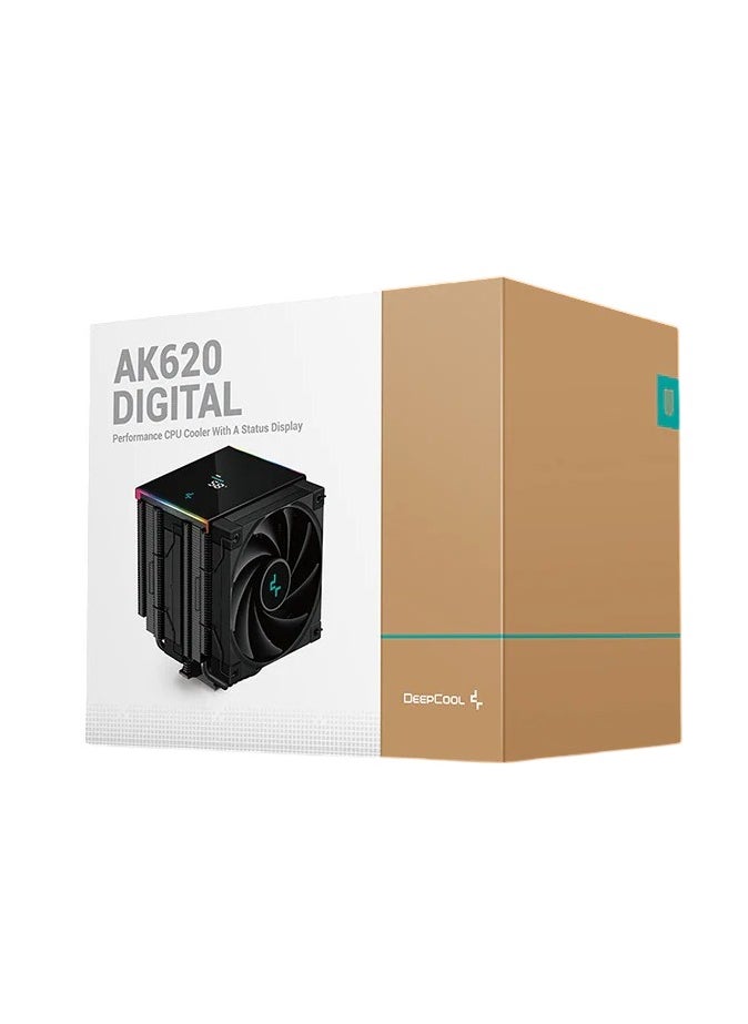DEEPCOOL - AK620 DIGITAL CPU Air Cooler – Dual-Tower Design, Magnetic Status Display, ARGB LED Strips, Six Copper Heat Pipes, Dual Silent FDB Fans, High-Performance Cooling, Universal Compatibility for Intel & AMD - Image 1